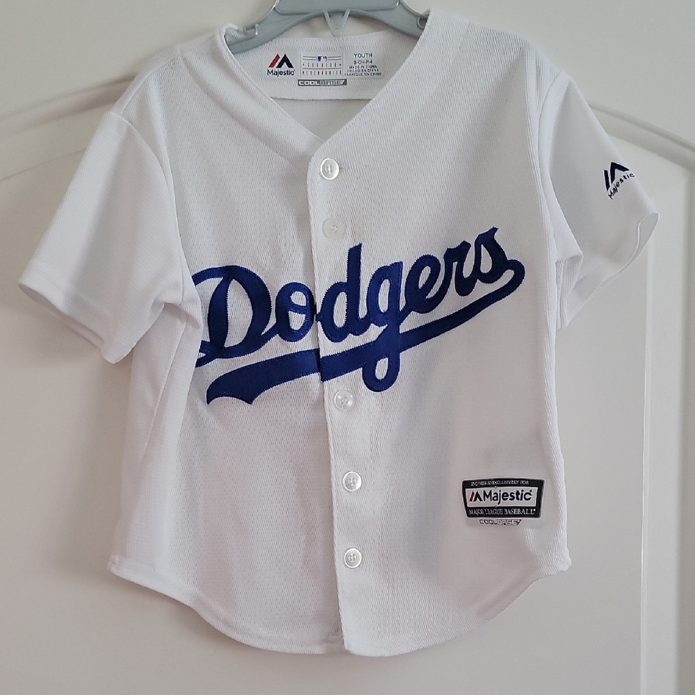 Majestic Kids Dodgers White and Blue Jersey